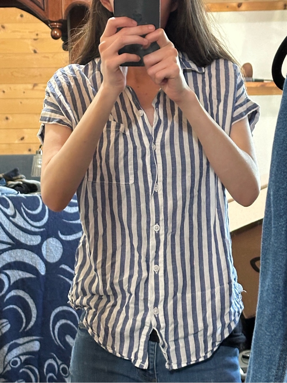 Casual Blue & White Vertical Stripe Button-Down Shirt